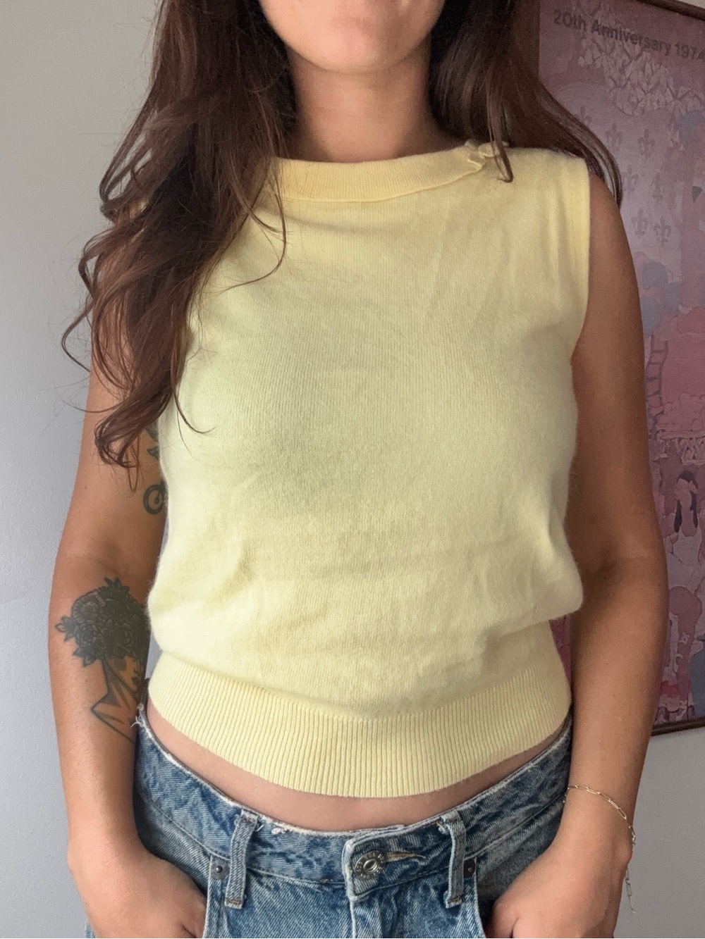 Vintage Odille Butter Yellow Angora Bow Knit Sweater
